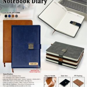 PU Leather Office Notebook Diary with Metal Accent