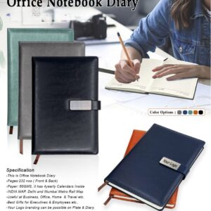 PU Leather Office Notebook Diary with Metal Finish