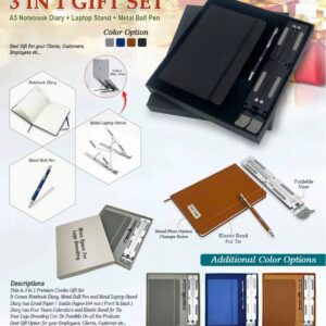 3 in 1 Premium Gift Set – PU Leather Diary, Metal Ball Pen & Laptop Stand