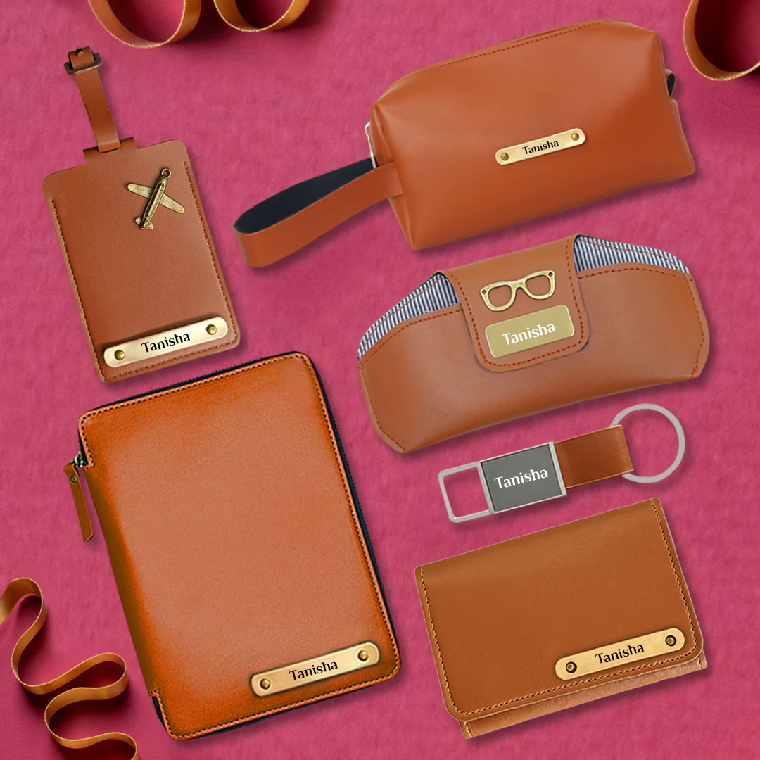 Personalized_6-in-1_Gift_Set_Zipper_Diary_keychain_Sunglasses_travel_pouch_cardholder_luggage_tag-Tan