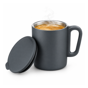 Cafe Serve: Double Wall Insulated Steel Mug with Handle and Lid – Corporate Gift